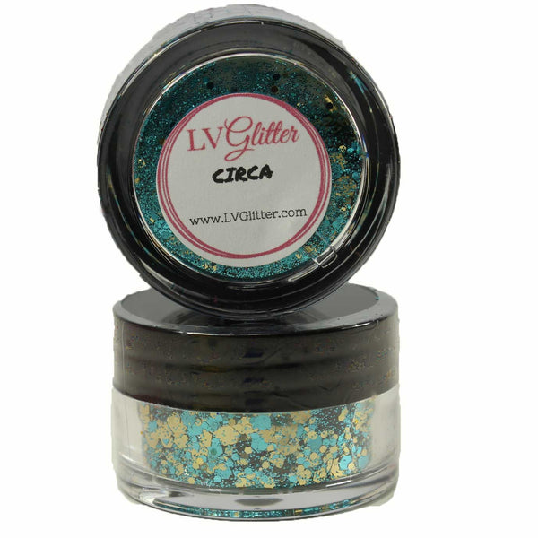 Circa Teal Turquoise Gold Metallic Chunky Mix Glitter Sample