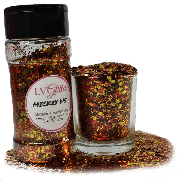 Mickey D's Gold Red Metallic Chunky Mix Glitter Shaker
