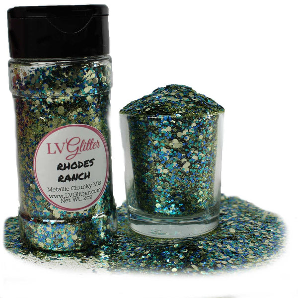 Rhodes Ranch Blue Green Gold Metallic Chunky Mix Glitter Shaker