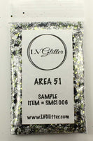 Area 51 Lime Green Black White Metallic Chunky Mix Glitter Sample