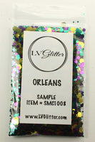 Orleans Gold Green Purple Metallic Chunky Mix Glitter Sample